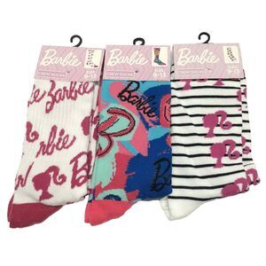 Mattel Barbie Women Crew Socks 3 Pair Pink Size 9-13 NWT Barbicore Kidcore